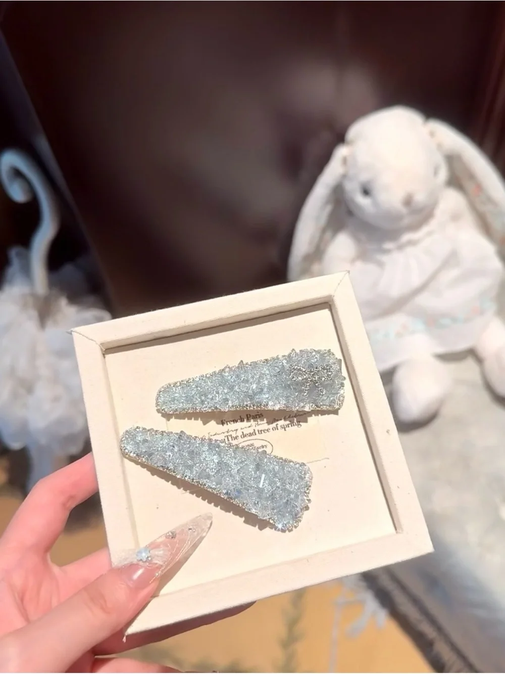Iridescent Light Blue Crystal Hair Clips - Only Ribbon Left